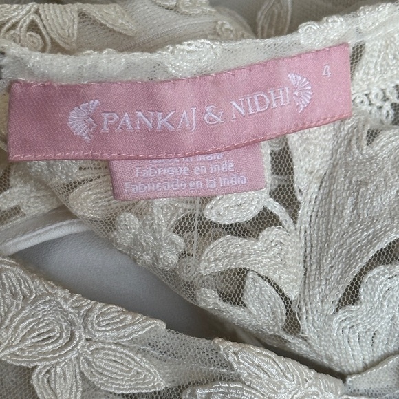 Pankaj & Nidhi White Lace Overlay Mini Dress Sheath Size 4 - Picture 8 of 13